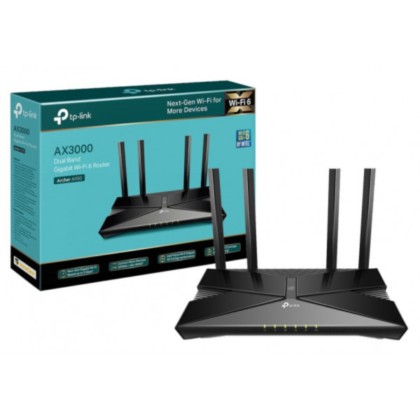 ROUTER TP-LINK ARCHER AX50 WIFI 6 AX3000 WIRELESS DUAL BAND BLACK