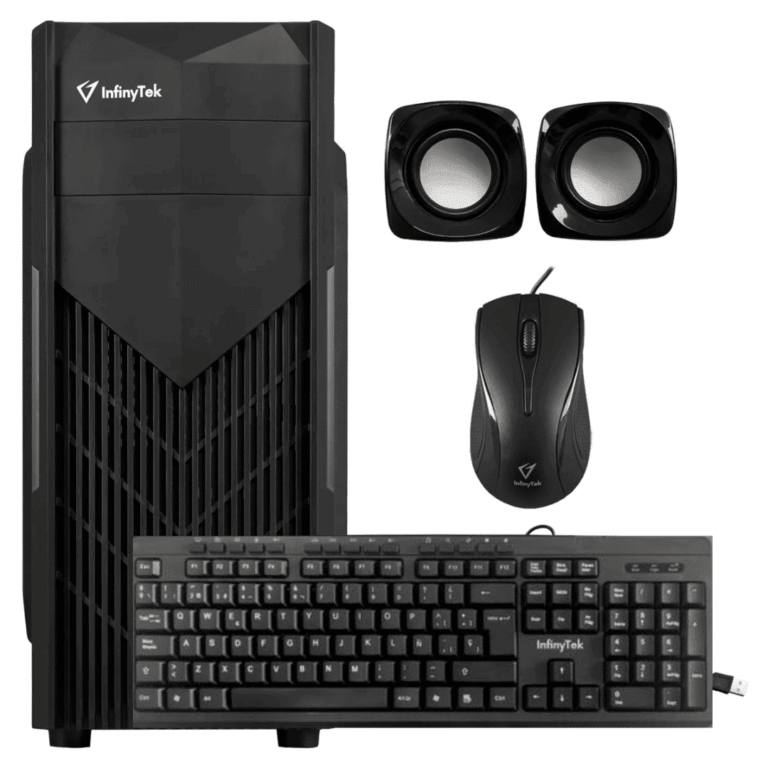 Case Combo Infinytek 5200 Teclado Multimedia  Sc744 + Mouse M104 + Parlantes + Fuente Black 850wts 2 Puertos Usb Frontal - 5200