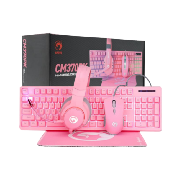Teclado Marvo Cm370 +mouse+audifono+pad Mouse Rgb Pink