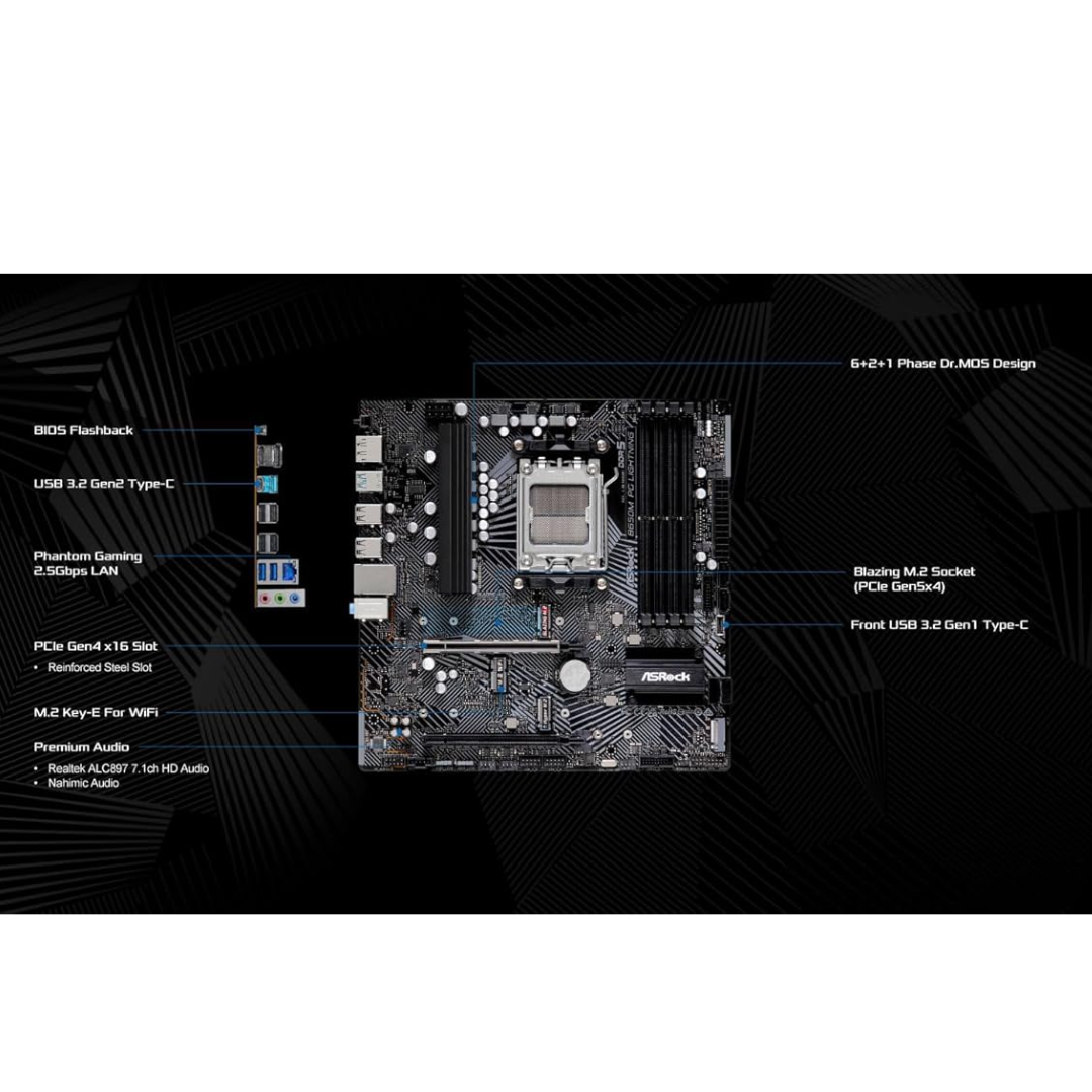 Mainboard Asrock B650m Pg Lightning Am5 Ryzen 7000 4ddr5 Pcie4.0 Hdmi Dp 2m.2 8usb3.2 Matx - Mother (3)