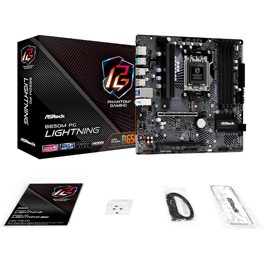 Mainboard Asrock B650m Pg Lightning Am5 Ryzen 7000 4ddr5 Pcie4.0 Hdmi Dp 2m.2 8usb3.2 Matx - Mother (6)