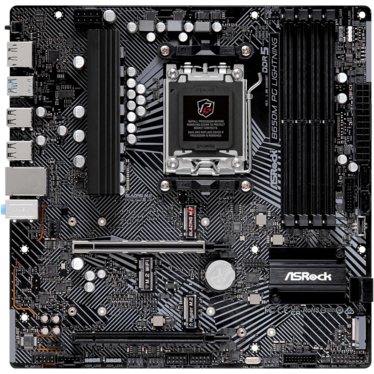 Mainboard Asrock B650m Pg Lightning Am5 Ryzen 7000 4ddr5 Pcie4.0 Hdmi Dp 2m.2 8usb3.2 Matx - Mother Board - B650MPGL W