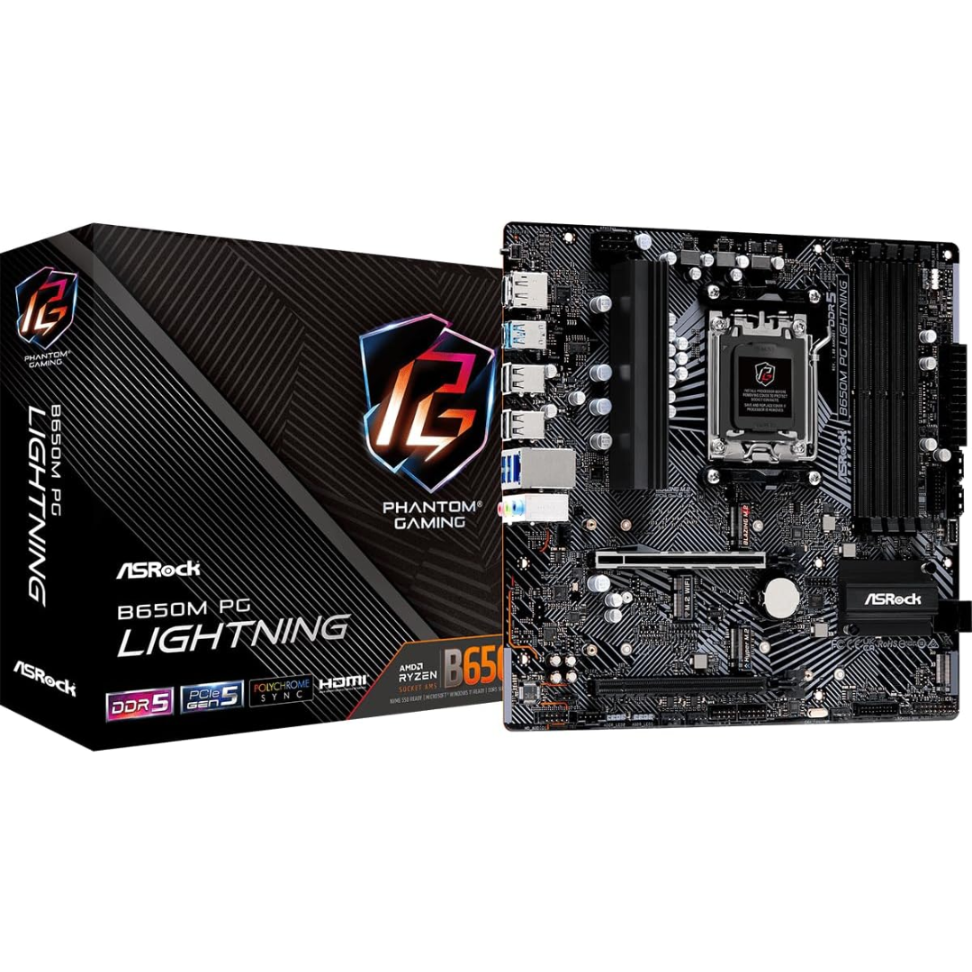 Mainboard Asrock B650m Pg Lightning Am5 Ryzen 7000 4ddr5 Pcie4.0 Hdmi Dp 2m.2 8usb3.2 Matx - Mother B (1)