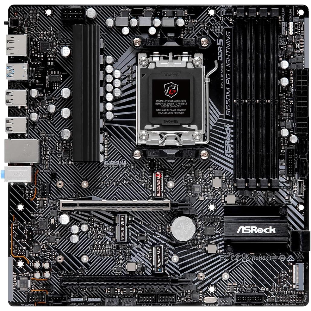 Mainboard Asrock B650m Pg Lightning Am5 Ryzen 7000 4ddr5 Pcie4.0 Hdmi Dp 2m.2 8usb3.2 Matx - Mother