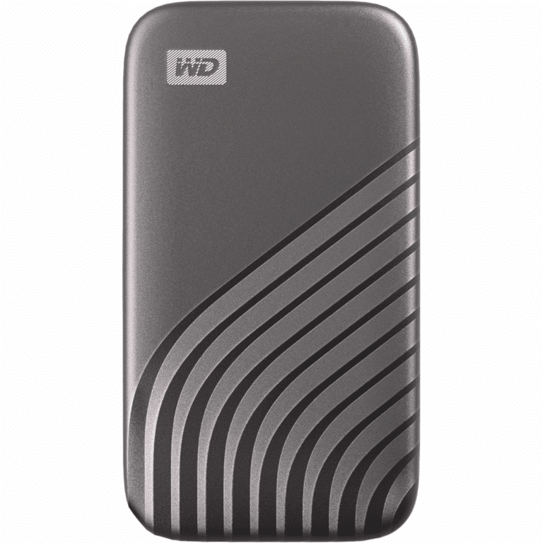 WD My Passport WDBAGF0010BGY-WESN 1 TB Portable Solid State Drive - External - Space Gray - Smartphone, Desktop PC, Notebook, Workstation Device Supported - USB 3.2 (Gen 2) Type C - 1050 MB/s Maximum Read Transfer Rate - 256-bit Encryption Standard - 5 Year Warranty - WDT - Solid State Drive - 408U - A300-8NR829 - 8NR829 - 0619659184001 - WDBAGF0010BGY-WESN