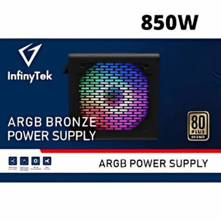 Fuente De Poder Certificada Infinytek 850 Wts 80 Plus Bronze 20+4 Pin 6*sata 2*p8 (p4+p4) 2*p8  (6+2) 2*ide1 Fan