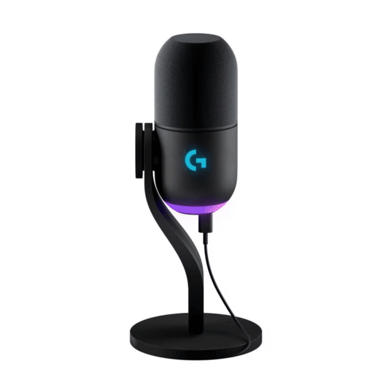 Microfono Lightsync Logitech Yeti Gx Usb-c A Usb-a Rgb Voice Blue Incluye Base Articulado Gris