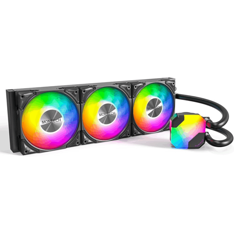 Montech Hyperflow ARGB 360 Black - 360mm Liquid CPU Cooler, AIO Water Cooler, Intel & AMD Compatible - LGA115X / 1200 / 20XX / 1700 / 1851, AM3/AM4/AM5, Enhanced ARGB Water Pump, 3x 120mm High-performance PWM Fans (black) - FAN - FAN-HFA36X - MONTECH - HYPERFLOW ARGB 360 BLACK