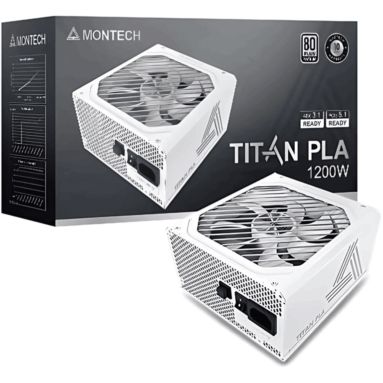 MONTECH TITAN PLA 1200W High-end ATX Gaming Power Supply - 80 Plus Platinum & Cybenetics Platinum - Fully Modular - ATX 3.1 & Pcie 5.1 Ready (white) | SKU PS-TP1200 - PS - PS-TP1200 - MONTECH - TITANPLA1200WW