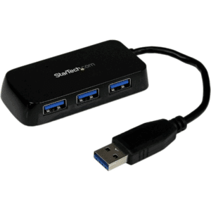 StarTech Portable 4 Port SuperSpeed Mini USB 3.0 Hub, 5Gbps, Black, TAA - Add four USB 3.0 ports to your notebook or Ultrabook using this slim and portable hub - Compatible with virtually all USB 3.0 equipped laptops such as the Dell XPS 13 / Dell XPS 15 / Dell Precision 3510 & 5510 / HP ProBook 4540s / Lenovo Carbon X1 - Startech.com - USB Hub - 789U - A300-RV7816 - RV7816 - 0065030850940 - ST4300MINU3B