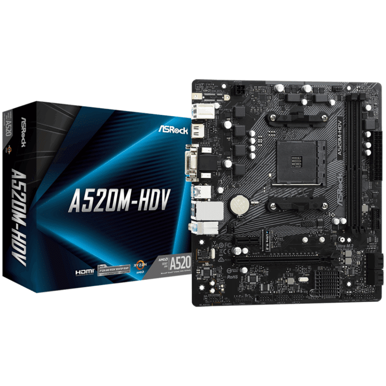 ASRock Inc. ASRock MB A520M-HDV AMD AM4 A520 Max.64G DDR4 PCIE HDMI DVID Dsub mATX Retail MB 246956 A520M-HDV