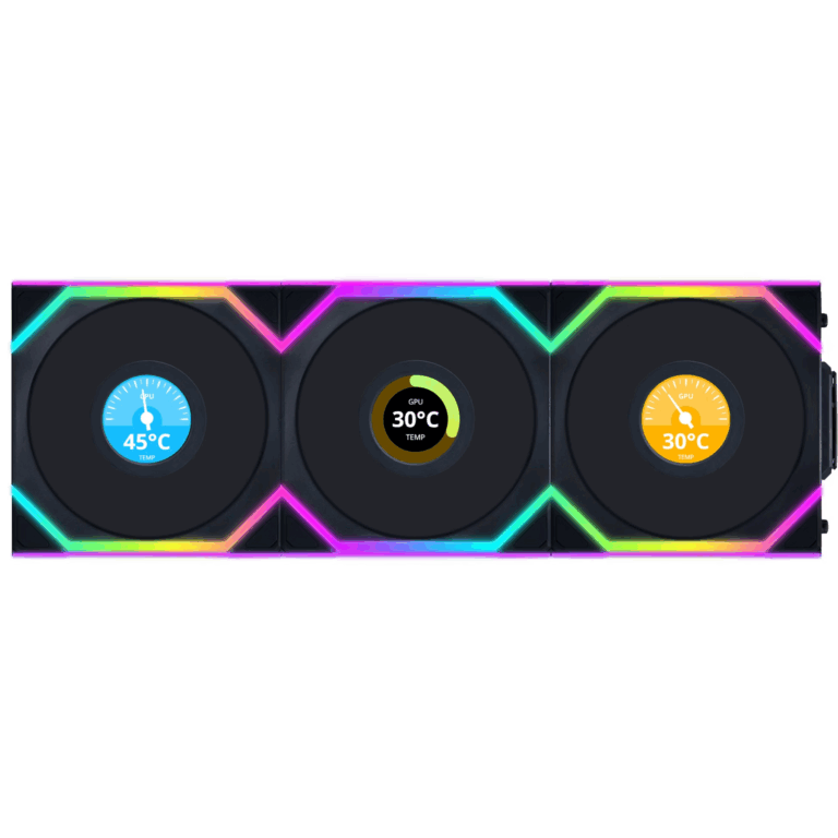 Lian Li UNI Fan SL-LCD Wireless 120 - Triple Pack - Performance ARGB Fan W/ 1.6 Inch LCD Display, Wireless Connector, Daisy-chain Design, Customizable Lighting Effects, 400x400 Res.-black (12SLLCD1W3B) - FAN - FAN-LS1WB3 - LIAN-LI - 840353047556 - 12SLLCD1W3B