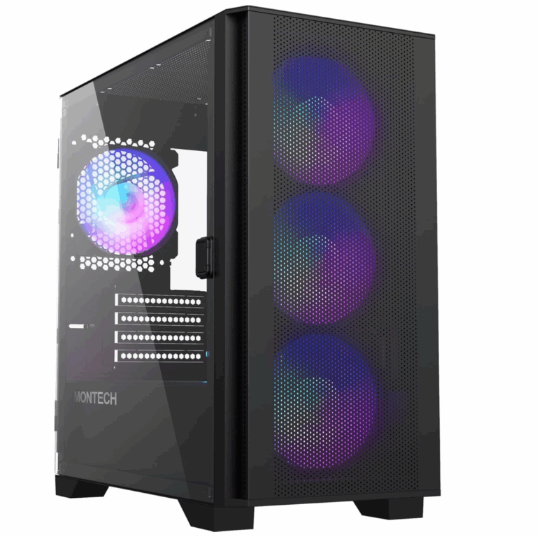 Montech AIR 100 ARGB MICRO-ATX Tower With Four ARGB Fans Pre Installed Fine Mesh Front Panel, High Airflow, Unique Side Swivel Tempered Glass, Dust Protection Case (black) - CS - CS-AA100B - MONTECH - AIR 100 ARGB (B)