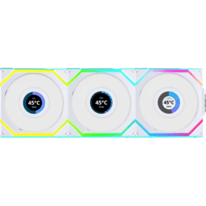 Lian Li UNI Fan TL LCD 120 Wireless - Seamless Wireless Control Fan W/ LCD Screen - LCP Fan Blade - Daisy-chained Style - Customizable RGB Leds - Triple Pack With Controller - White (12TLLCD1W3W) | SKU FAN-TLW3W - FAN - FAN-TLW3W - LIAN-LI - 840353048102 - 12TLLCD1W3W