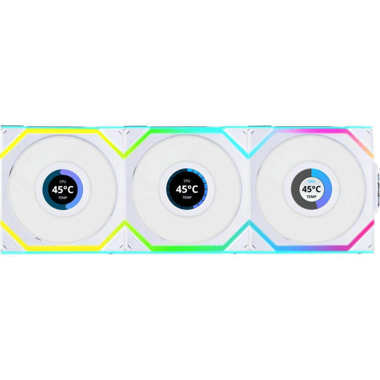 Lian Li UNI Fan TL LCD 120 Wireless - Seamless Wireless Control Fan W/ LCD Screen - LCP Fan Blade - Daisy-chained Style - Customizable RGB Leds - Triple Pack With Controller - White (12TLLCD1W3W) | SKU FAN-TLW3W - FAN - FAN-TLW3W - LIAN-LI - 840353048102 - 12TLLCD1W3W