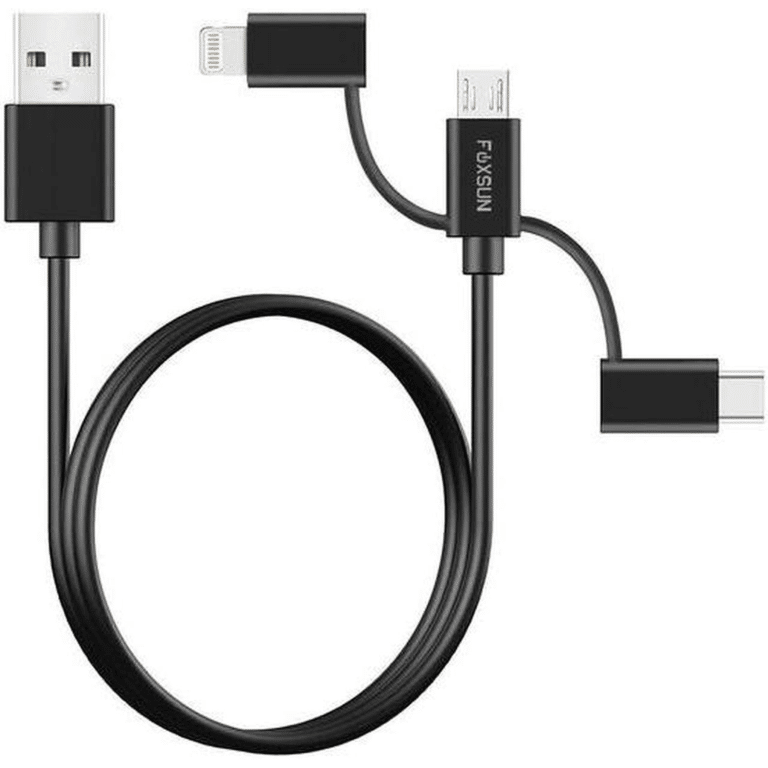 Foxsun Am001032 Multi Usb Charging Cable, 6.6 Ft/2m 3 In 1 Multiple Usb Charger Cable With 8pin Lightning /usb Type C/micro Usb Connector For Iphone, Samsung, Lg, Nexus Smartphones And More, Mfi Certified (black) - CBL - FOXSUN - AM001032