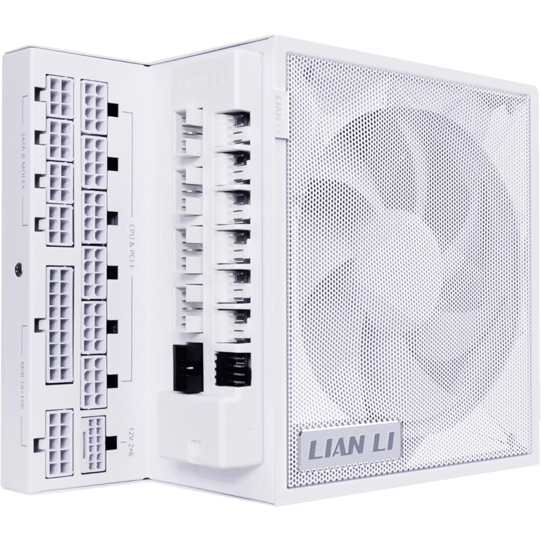 Lian Li Edge Gold Series 1200W Full Modular Power Supply (fan Hub Included)-atx 3.0, 3.1-PCIE 5.1-L-Shape Design For Dual Chamber Case-120mm FDB Fan-supports Up To 4 USB Device - White - EG1200G.WH | SKU PS-E1200GW - PS - PS-E1200GW - LIAN-LI - 840353047952 - EG1200G.WH