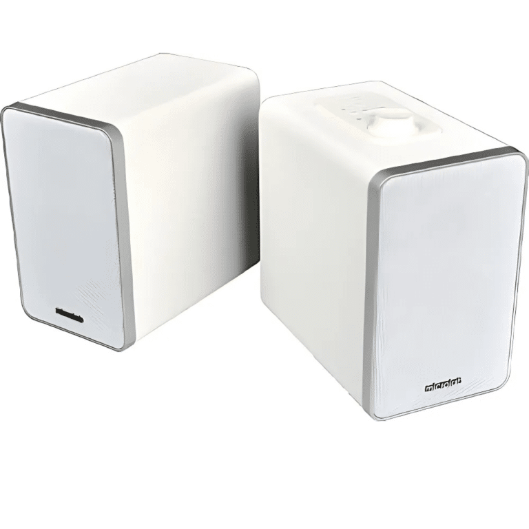 Microlab H21 Wireless Bluetooth Bookshelf Speaker System W/ Versatile Connectivity & Real Wooden & Leather Finishing Cabinets (white) | SKU SP-H21WH - SP - SP-H21WH - MICROLAB - 878294032287 - H21WHITE