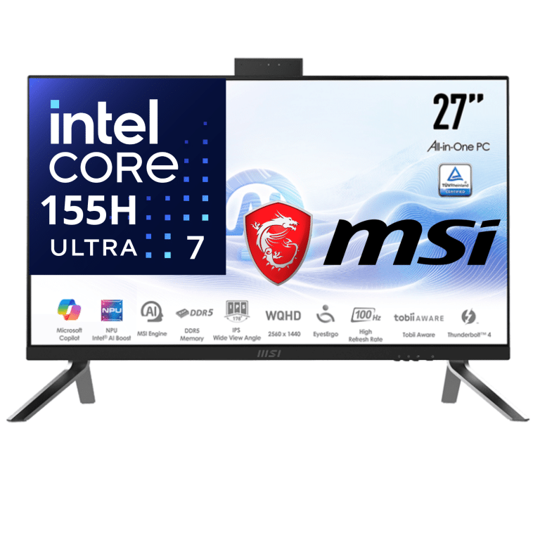 MSI Modern AM273Q AI 1UM-037US All-in-One Computer - Intel Core Ultra 7 155H - 32 GB - 1 TB PCI Express NVMe SSD - 27" WQHD - Desktop - Black - W11P - 3Y Warranty - Intel ArcTM graphics - Wifi 6E - BT 5.3 - dTPM 2.0 - USB C - 2.5" SSD or HDD - 1080P 2.0MP Retractable FHD Webcam - 75x75 VESA Mountable - MSI - All-in-One Computer - 1845 - A300-NR8985 - NR8985 - 0824142385050 - AM273QAI1UM037