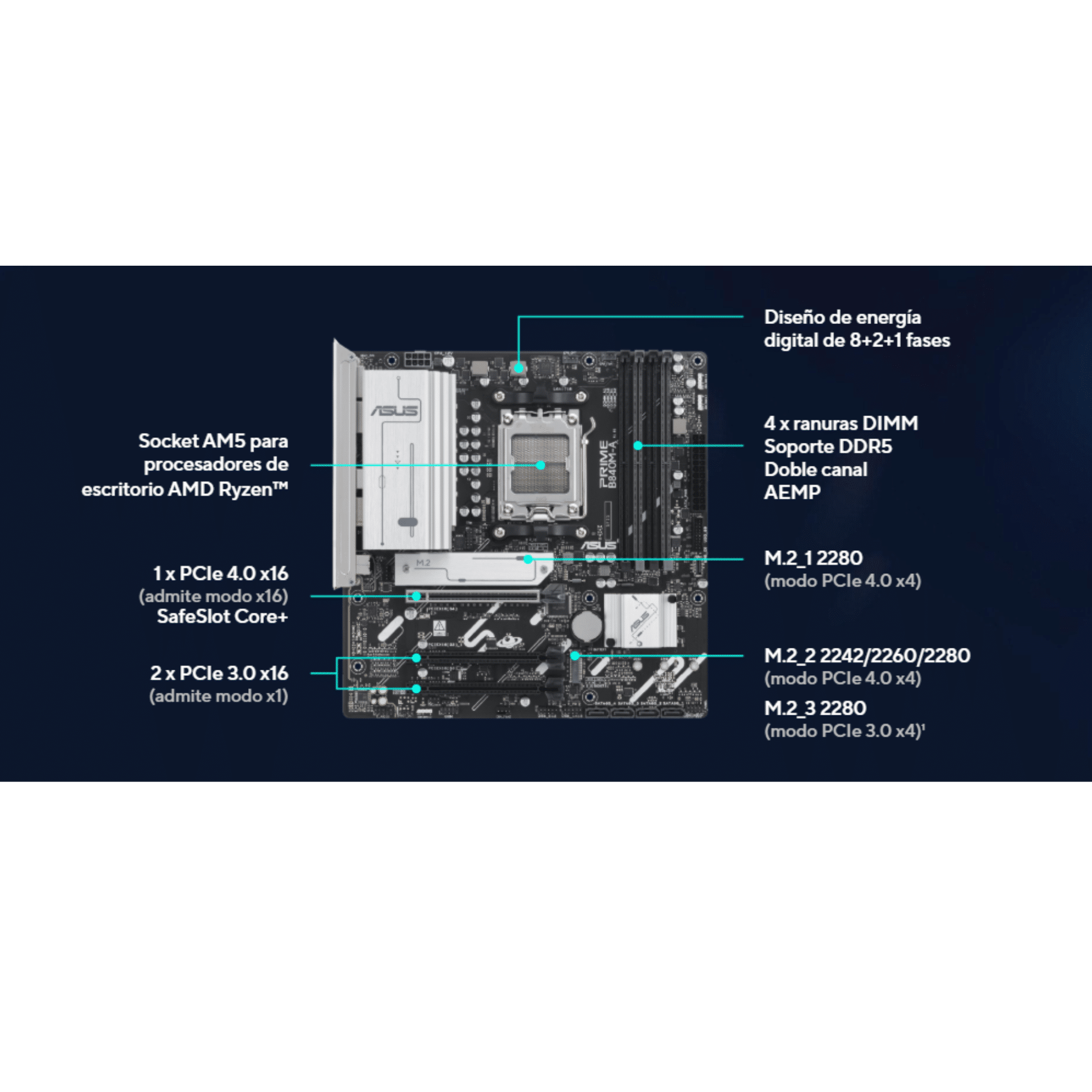 Mainboard Asus Prime B840m-a Am5 Amd Ryzen 9000 Ddr5 2dp Hdmi 3m.2 7usb Pcie 4.0 Matx - Mother Board (1)