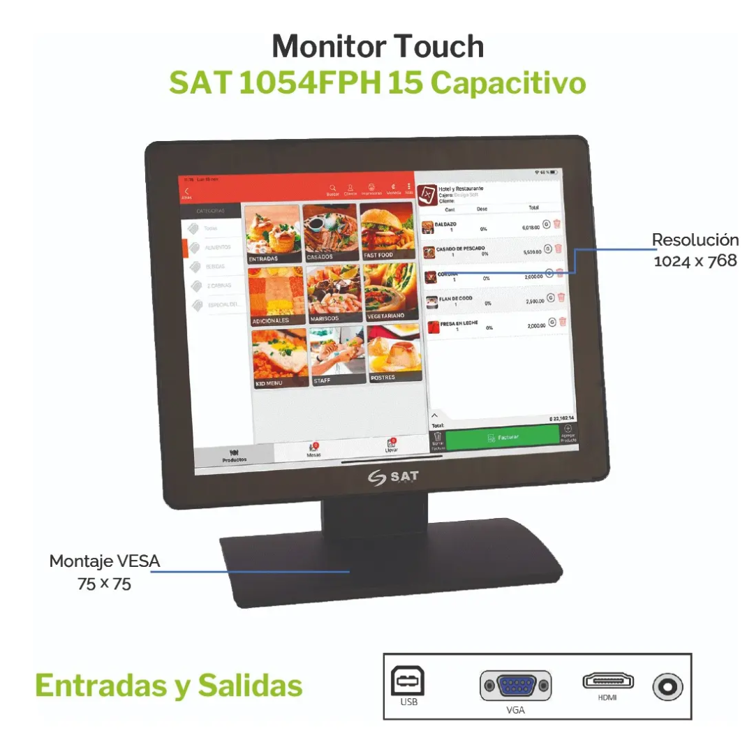 Monitor Sat 15inc 10-point-touch 1024x768 Vga-hdmi Usb Negro - Monitores - 1054FPH (3)