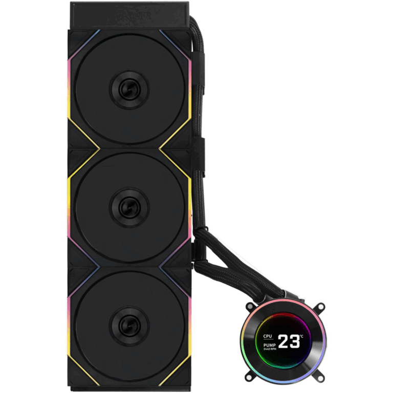 Lian Li Hydroshift II 360 Liquid CPU Cooler - Flexible Slide-tube Clamp Coolant Pathway - 2.1" IPS LCD Screen - 3 Control Mode - Fits Most PC Fans - LGA 1851/1700, AMD AM5/AM4 - Black (HS2LCD36B) - FAN - FAN-H23B5 - LIAN-LI - 840353048799 - HS2LCD36B