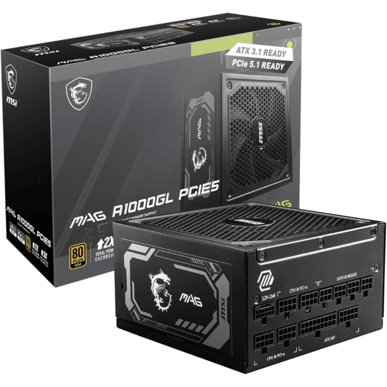 MSI MSI PS MAG A1000GL PCIE5 II 1000W 80+ Gold fully modular APFC ATX3.1 Retail PS 294253 MAGA1000GLPCIE5II