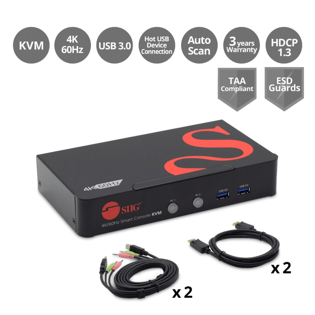 SIIG SIIG AC CE-DP0F11-S1 2PT DP1.2 Smart Console KVM Switch w USB3.0 & Multi-Media AC 245480 CE-DP0F11-S1 (2)