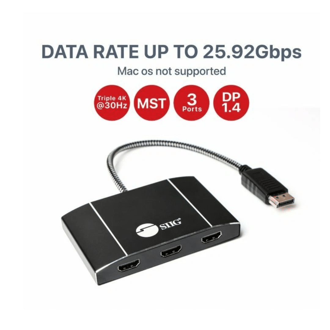 SIIG SIIG AC CE-DP0Q11-S1 Triple 4K DisplayPort 1.4 to HDMI MST Hub Splitter AC 252030 CE-DP0Q11-S1 (2)