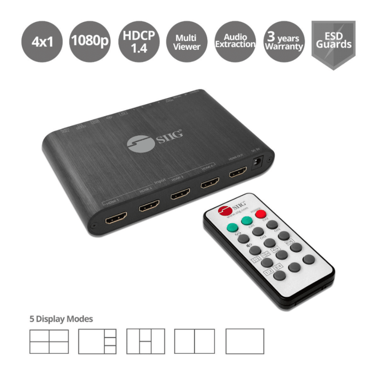 SIIG SIIG AC CE-H25R11-S1 FullHD 4x1 HDMI Seamless Quad-Split Multi-Viewer Switcher AC 237335 CE-H25R11-S1