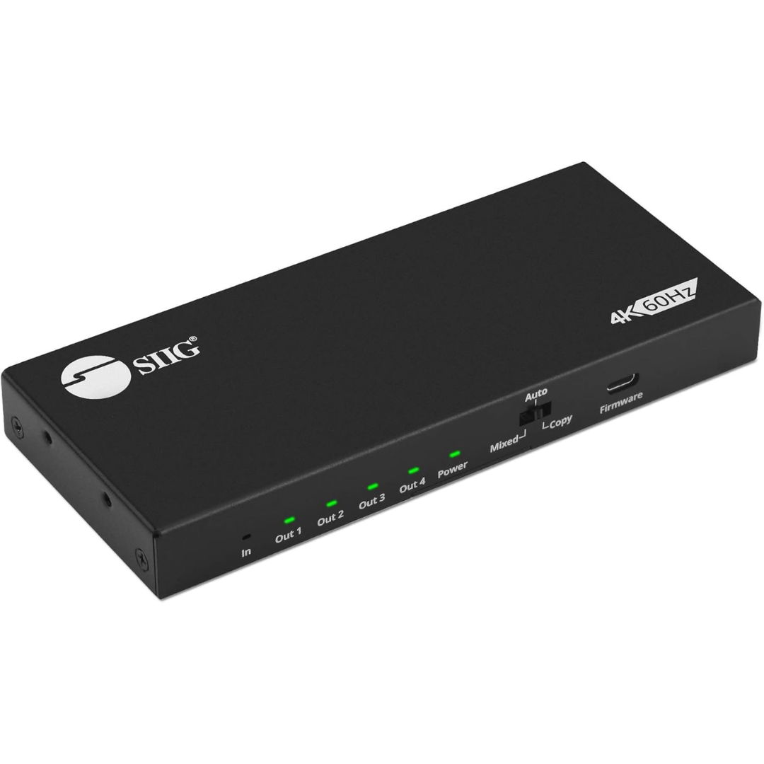 SIIG SIIG AC CE-H26C11-S1 4Port HDMI 2.0 HDR Splitter with EDID and Downscaling AC 246180 CE-H26C11-S1 (1)