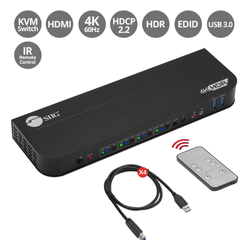SIIG SIIG AC CE-KV0F11-S1 4x1 HDMI 4K HDR KVM USB3.0 Switch with Remote Control AC 264814 CE-KV0F11-S1