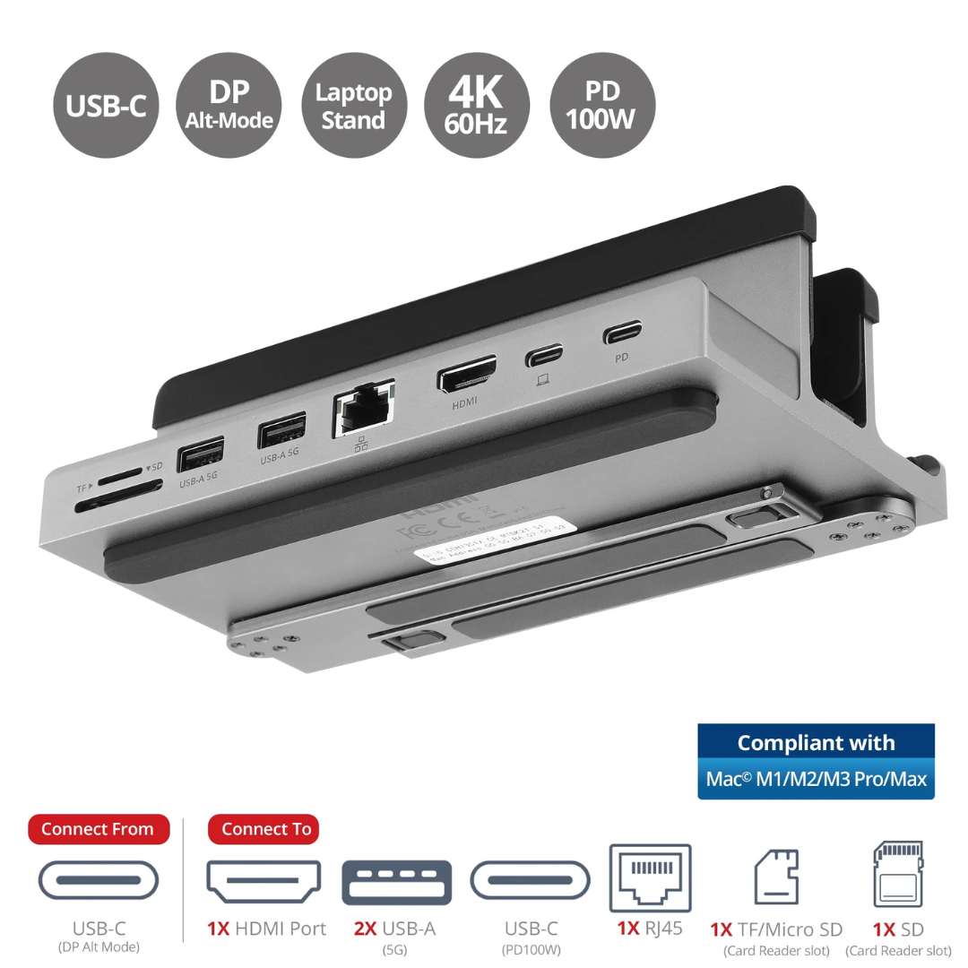 SIIG SIIG AC CE-MTDK21-S1 USB-C Laptop Stand with 4K Multitask Docking Station AC 272512 CE-MTDK21-S1 (1)