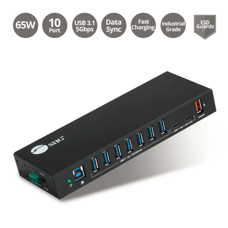SIIG SIIG AC ID-US0811-S1 10PT Industrial USB Gen 1 Hub w Dual USB-C & 65W Charging AC 251004 ID-US0811-S1