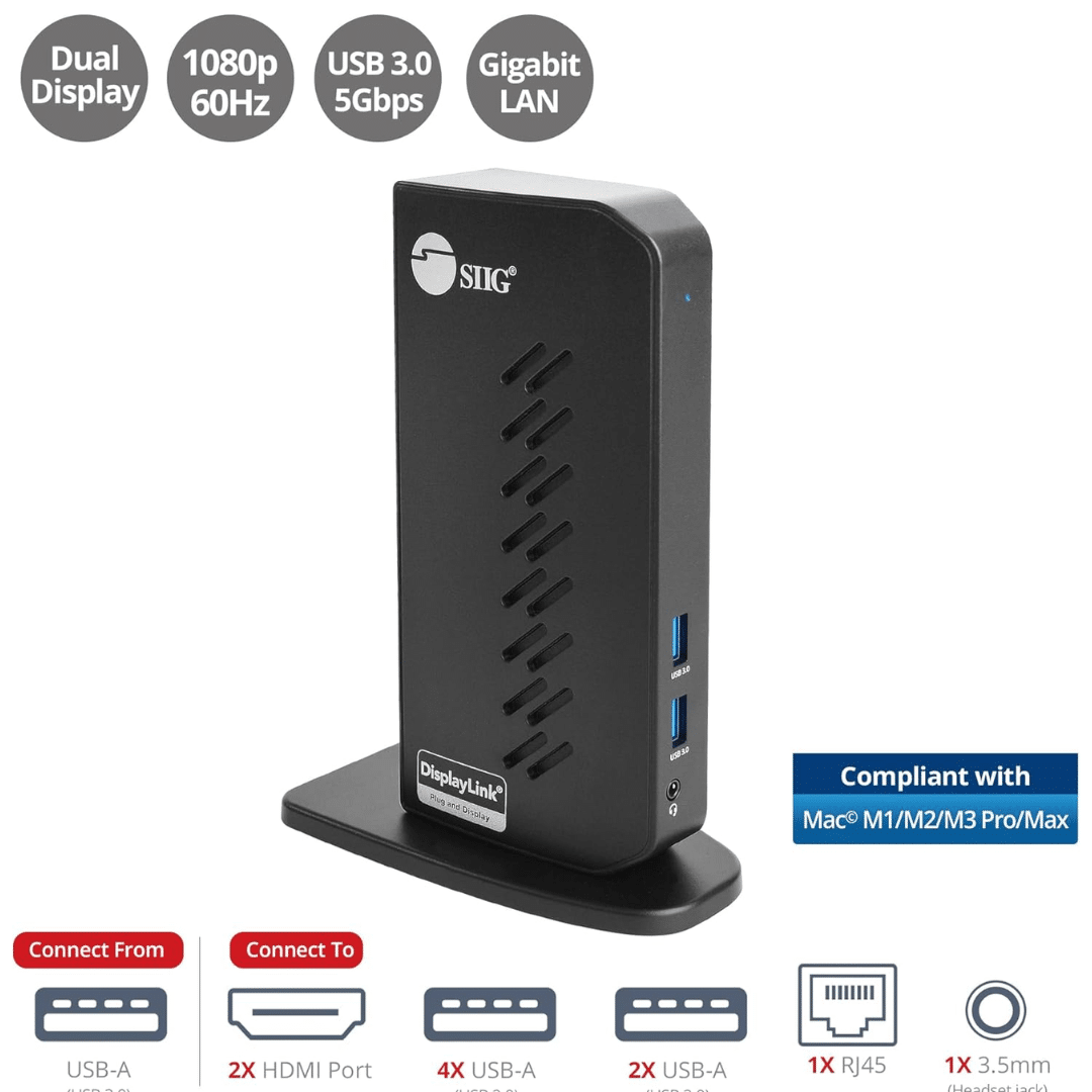 SIIG SIIG AC JU-DK0L11-S1 Dual Video Full HD HDMI Video Docking Station Brown Box AC 250517 JU-DK0L11-S1 (1)