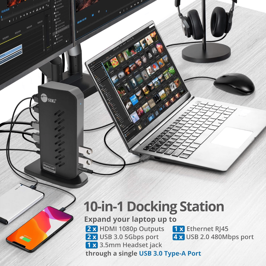 SIIG SIIG AC JU-DK0L11-S1 Dual Video Full HD HDMI Video Docking Station Brown Box AC 250517 JU-DK0L11-S1 (3)