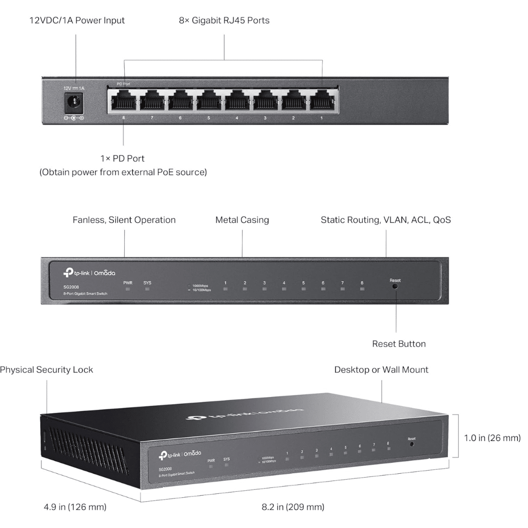 TP-Link TP-Link NT SG2008P Omada JetStream 8PT Gigabit SmartSwitch 62W PoE Budget NT 248024 SG2008P (5)
