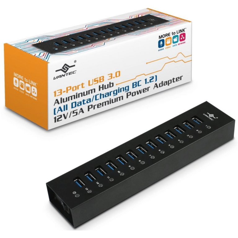 Vantec Thermal Technologies Vantec UGT-AH131U3-BK 13-Port USB 3.0 Aluminum Hub Data Charging 12V 5A Retail AC 255461 UGT-AH131U3-BK