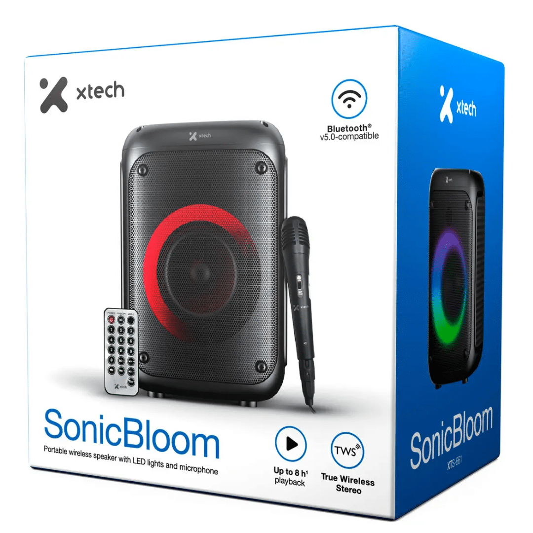 Xtech XTS-661 - Speaker - Black - SonicBloom Portable Wlss Speaker w lights a