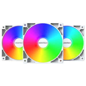 MONTECH GF120 V2 ARGB GF120V2W3in1 120mm Case Fan - Sleek & Minimalist Design, High Airflow, Hydraulic Bearing, Quiet Performance, Vibrant ARGB Lighting, 3 In 1 Pack With 6X6 Fan Hub, White - FAN - FAN-GF1V24 - MONTECH - GF120V2W3IN1