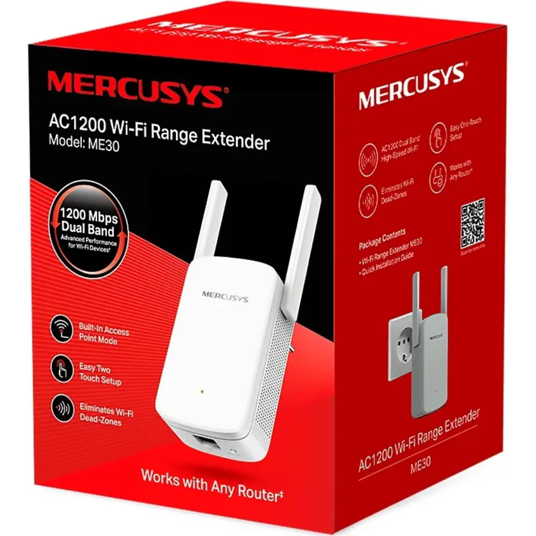 Extensor De Red Mercusys Me30 Wi-fi Ac1200 Dual Band 1x Rj45 100mb-s White - Redes - ME30 (1)