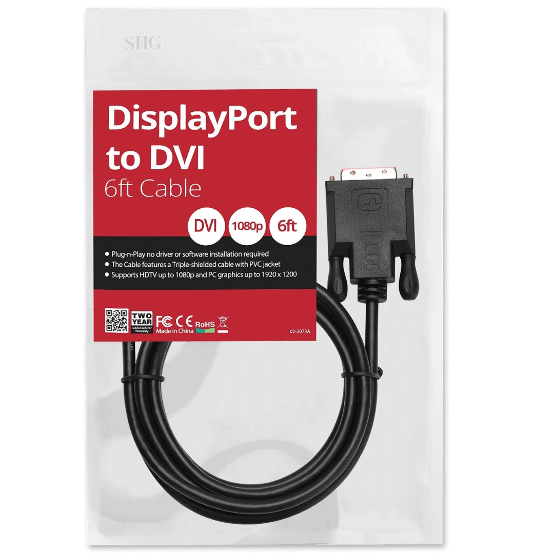 SIIG SIIG CB CB-DP1V12-S1 DisplayPort to DVI 6ft Cable PS8121E Black OPP Bag CB 253757 CB-DP1V12-S1 (6)