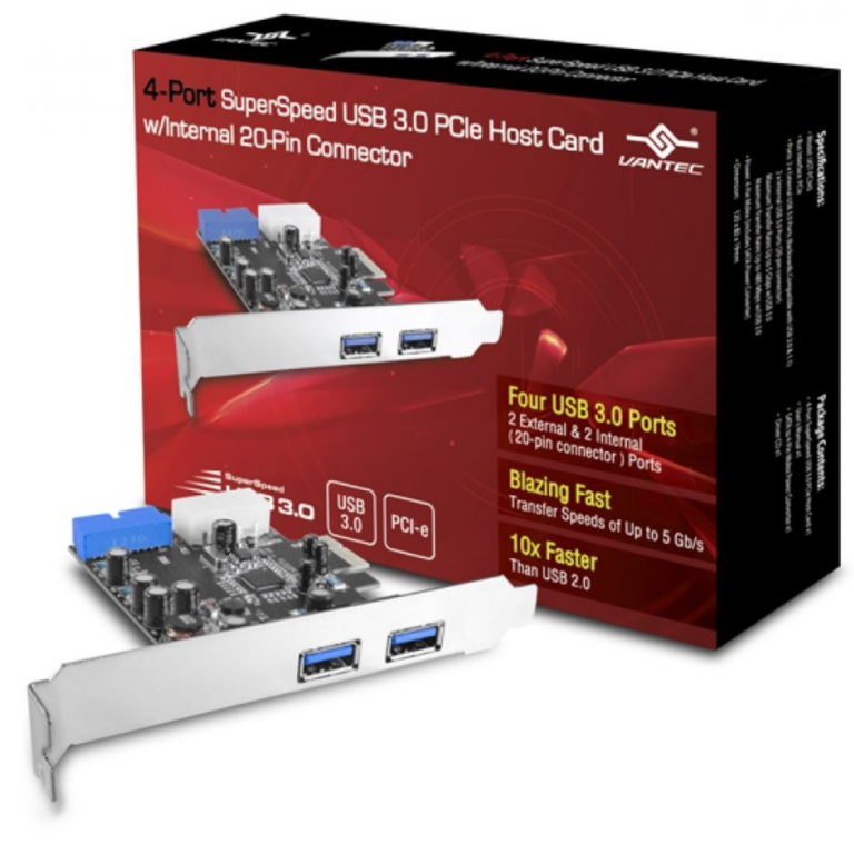 Vantec Thermal Technologies Vantec UGT-PC345 4-Port SuperSpeed USB 3.0 PCIe Host Card w  Internal 20-Pin CC 132826 UGT-PC345