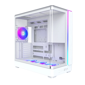 MONTECH KING 45 PRO KING45PW ATX PC Case, Curved Panoramic Glass, Chimney Airflow, 360mm Radiator Support, Compact Build For High-performance Systems, 4 ARGB PWM Fan Pre-installed (white) | SKU CS-K45PW8 - CS - CS-K45PW8 - MONTECH - KING45PW