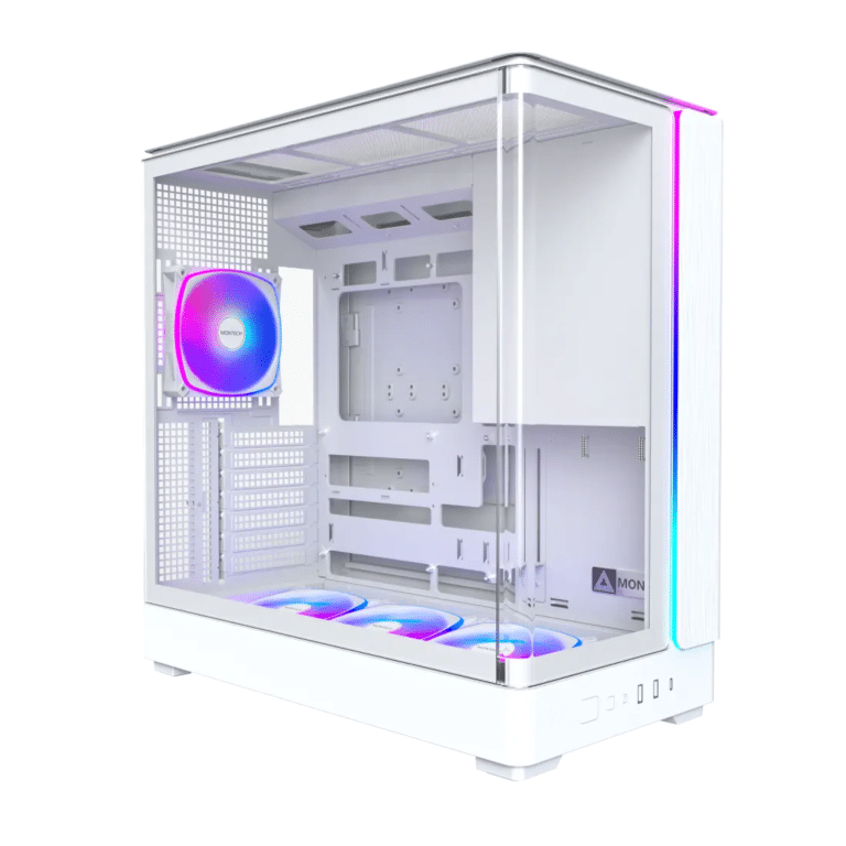 MONTECH KING 45 PRO KING45PW ATX PC Case, Curved Panoramic Glass, Chimney Airflow, 360mm Radiator Support, Compact Build For High-performance Systems, 4 ARGB PWM Fan Pre-installed (white) | SKU CS-K45PW8 - CS - CS-K45PW8 - MONTECH - KING45PW