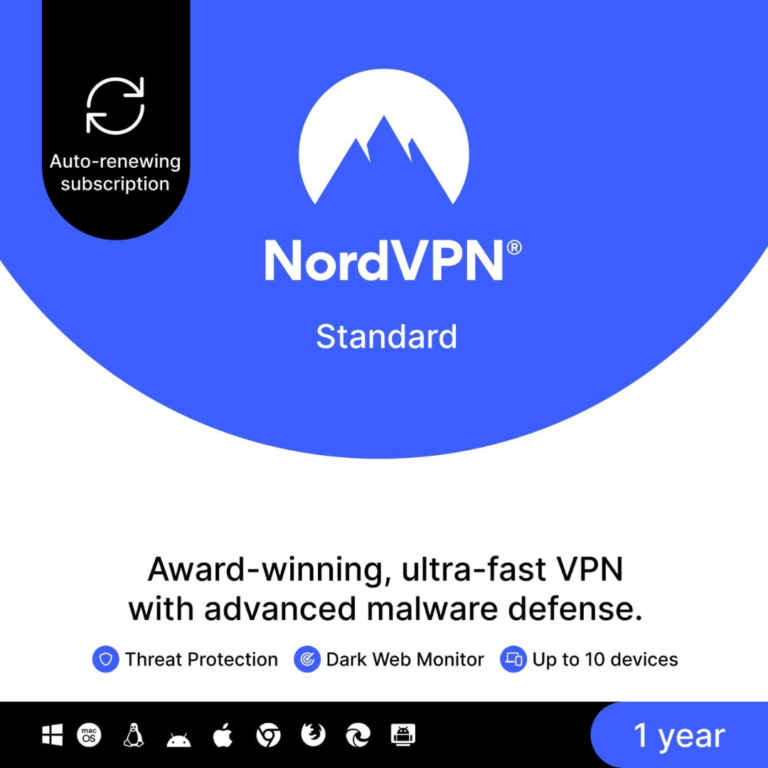 Nordvpn Standard 1-year Vpn & Cybersecurity Software For 10 Devices : Block Malware / Malicious Links / Ads, Protect Personal Information, Windows / Mac / Mobile, Digital Delivery Only - New - 1 Year Manufacturer Warranty - DIG-NORDVPN-STAND-10D1Y-KEY