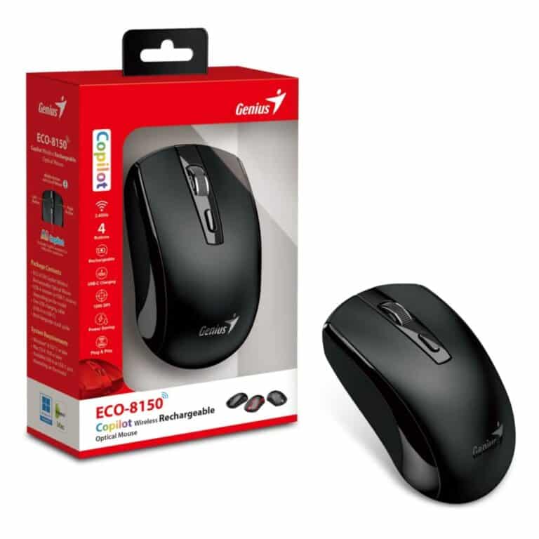 Mouse Genius Eco-8150 Wireless Negro /bat. Recargable /ai Copilot /4 Botones /1200 Dpi /adap. Usb - 31030045400