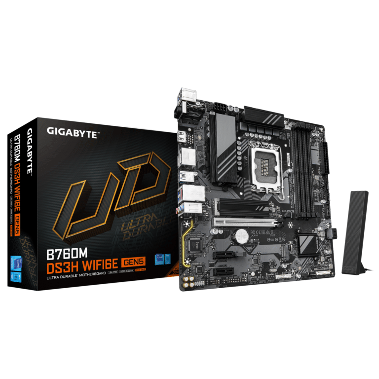GIGABYTE B760M DS3H WIFI6E GEN5 LGA 1700 Intel B760 M-ATX Motherboard With DDR5, M.2, Pcie 5.0, USB 3.2 Gen 2 Type-c, WIFI6E 2.5GbE Lan, Wifi Ez-plug, Pcie Ez-latch - MB - MB-B76MDW5 - GIGABYTE - 889523050507 - B760M DS3H WIFI6E GEN5
