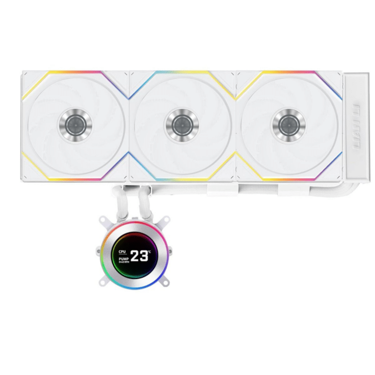 Lian Li Hydroshift II 360 TL RGB Liquid CPU Cooler - 360mm AIO - 3X 120 RGB Fans - 2.1" IPS LCD Screen - 3 Control Mode - Flexible Tubes Clamp - LGA 1851/1700, AMD AM5/AM4 - White (HS2LCD36TW) | SKU FAN-H23TW2 - FAN - FAN-H23TW2 - LIAN-LI - 840353048782 - HS2LCD36TW