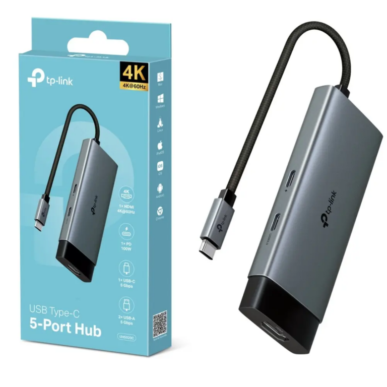 Hub Tp-link Usb Tipo-c 5 In 1 Con Puerto Hdmi 4k 60hz Carga Rapida 100w Silver - Accesorios - UH5020C